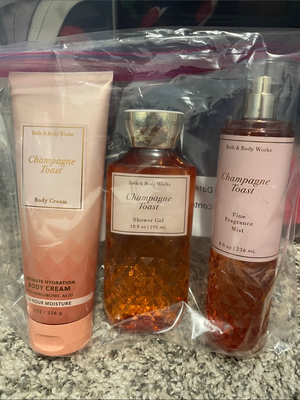 Bath & Body Works Champagne Toast Bath & Body Set - Pink and Amber